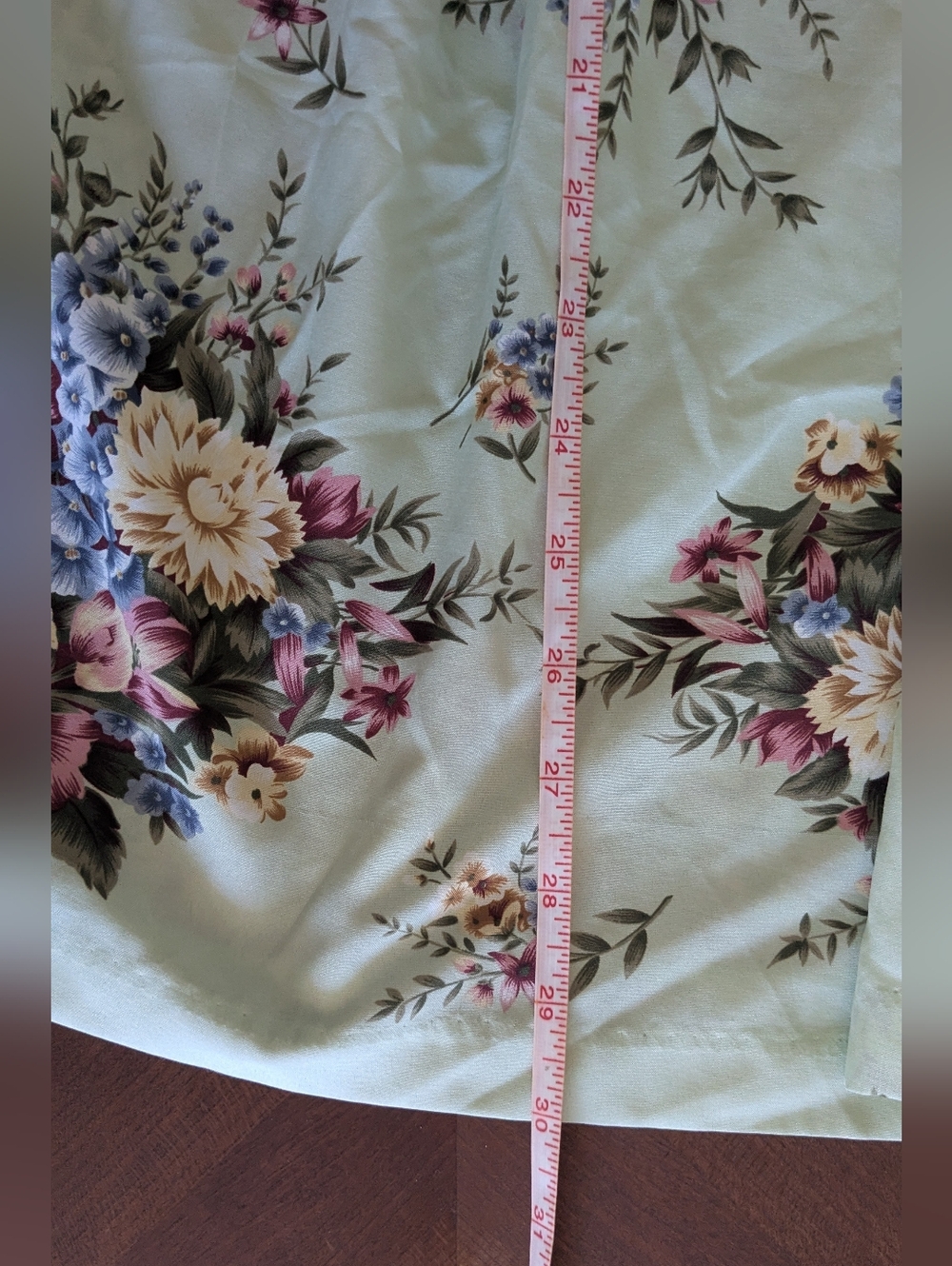 Vintage Mint Green Floral Pleated Midi Skirt - Picture 3 of 4